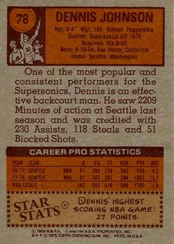 1978-79 Topps Dennis Johnson #78 card back image