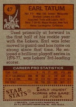1978-79 Topps Earl Tatum #47 card back image