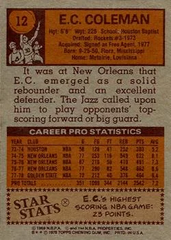 1978-79 Topps E.C. Coleman #12 card back image