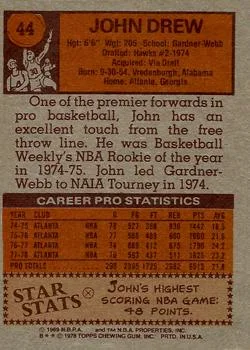 1978-79 Topps John Drew #44 card back image