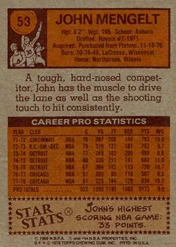 1978-79 Topps John Mengelt #53 card back image