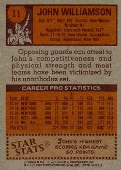 1978-79 Topps John Williamson #11 card back image