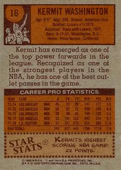 1978-79 Topps Kermit Washington #16 card back image