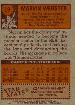 1978-79 Topps Marvin Webster #19 card back image