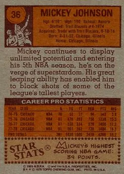 1978-79 Topps Mickey Johnson #36 card back image
