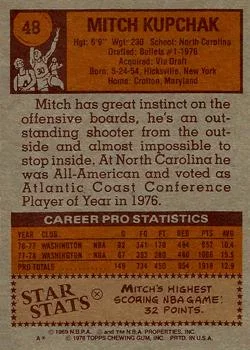1978-79 Topps Mitch Kupchak #48 card back image