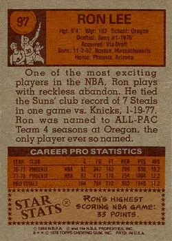 1978-79 Topps Ron Lee #97 card back image