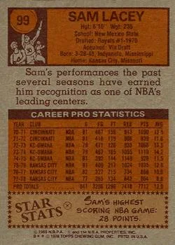 1978-79 Topps Sam Lacey #99 card back image