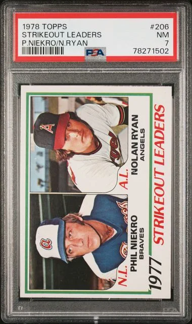 1978 Topps Strikeout Leaders P.Niekro/N.Ryan #206 card image