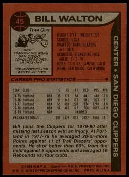 1979-80 Topps Bill Walton #45 card back image
