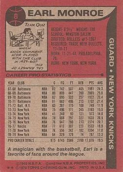 1979-80 Topps Earl Monroe #8 card back image