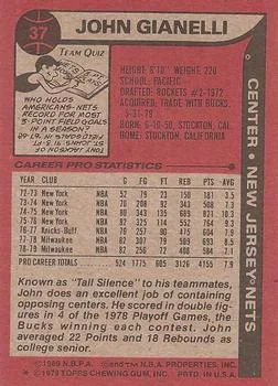 1979-80 Topps John Gianelli #37 card back image