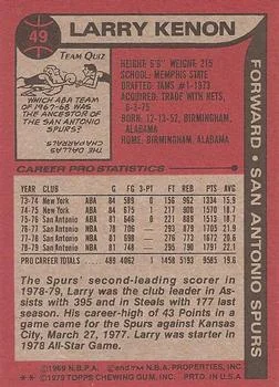 1979-80 Topps Larry Kenon #49 card back image