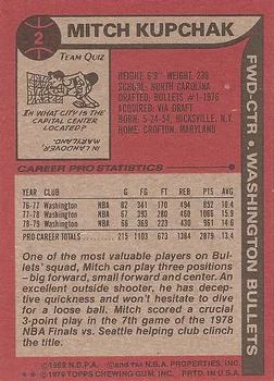 1979-80 Topps Mitch Kupchak #2 card back image