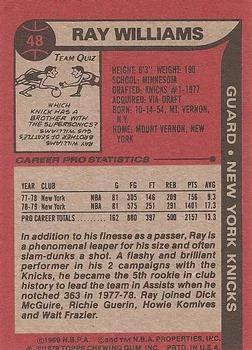 1979-80 Topps Ray Williams #48 card back image