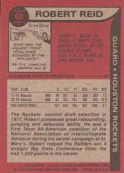 1979-80 Topps Robert Reid #62 card back image