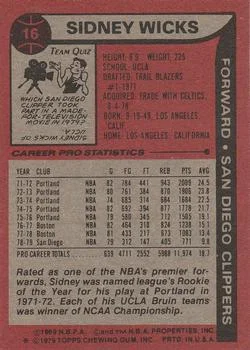 1979-80 Topps Sidney Wicks #16 card back image