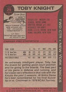 1979-80 Topps Toby Knight #29 card back image