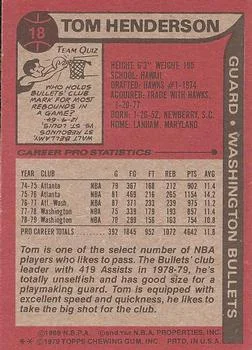 1979-80 Topps Tom Henderson #18 card back image