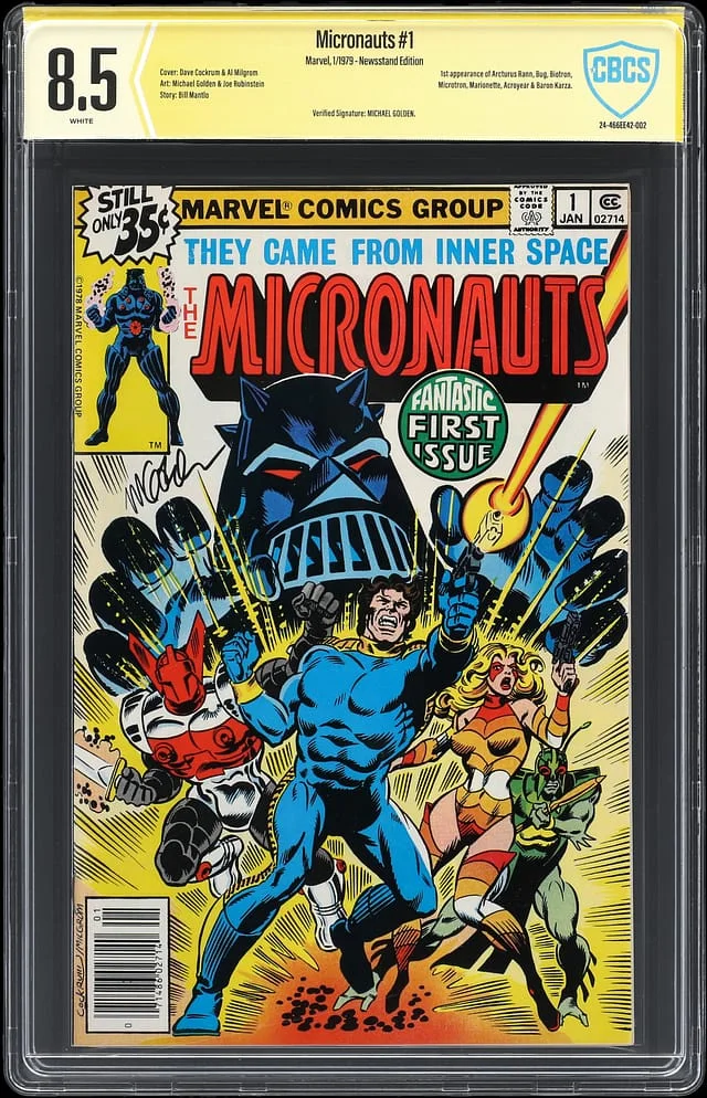 1979 Marvel) - CBCS Signature Series 8.5 - Signed by Michael Golden, Newsstand Edition, Appearance of Arcturus Rann, Bug, Biotron, Microtron, Marioneete, Acroyear, Baron Karza #1st card image