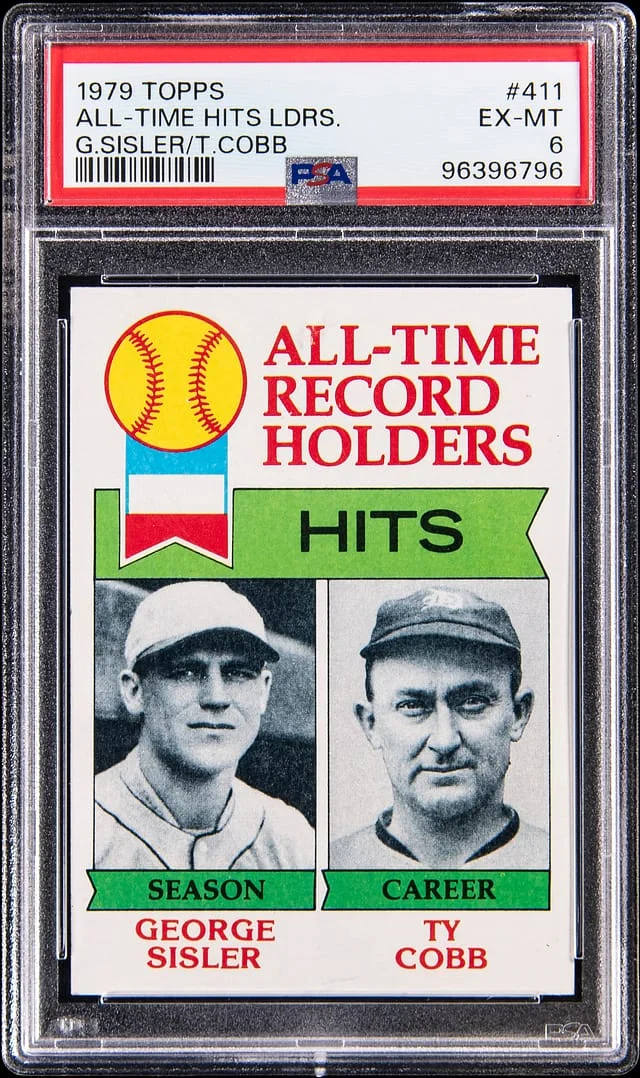 1979 Topps George Sisler / Ty Cobb All-Time Hits Leaders #411 card image