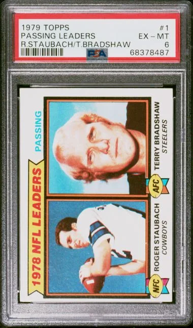 1979 Topps Roger Staubach/Terry Bradshaw Passing Leaders #1 card image
