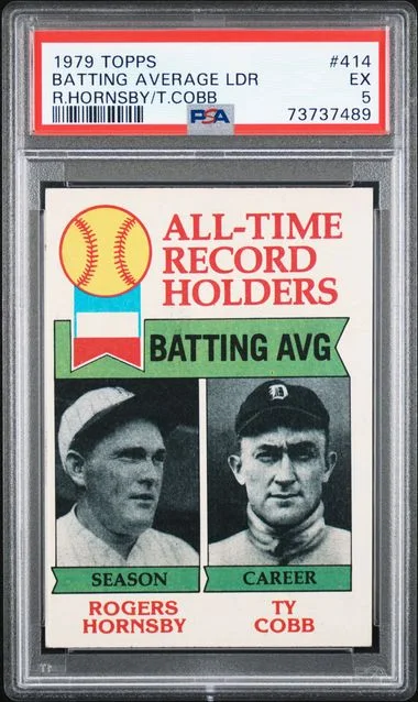 1979 Topps Ty Cobb/Rogers Hornsby Batting Average Leaders #414 card image