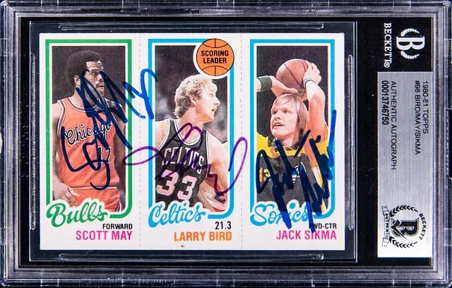 1980-81 Topps Larry Bird/Scott May/Jack Sikma Multi-Signed Card - Larry Bird #98 card image