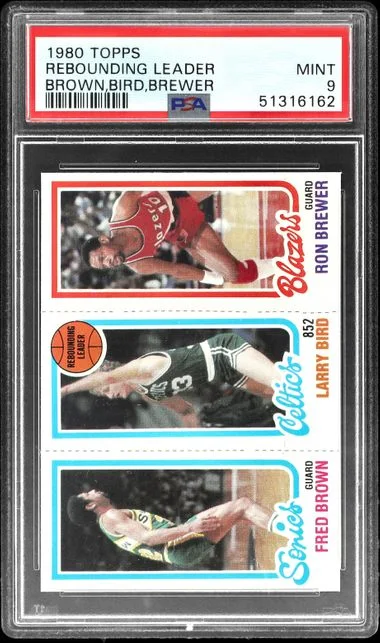 1980-81 Topps Rebounding Leader Fred Brown/Larry Bird/Ron Brewer - Larry Bird #no-number card image
