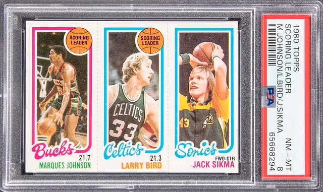 1980-81 Topps Scoring Leader Larry Bird/Marques Johnson/Jack Sikma – Larry Bird #no-number card image