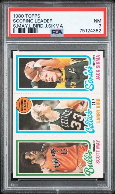 1980-81 Topps Scoring Leader Scott May/Larry Bird/Jack Sikma - Larry Bird #no-number card image
