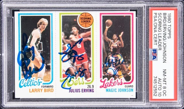 1980-81 Topps Scoring Leaders Magic Johnson/Larry Bird Multi-Signed #no-number card image