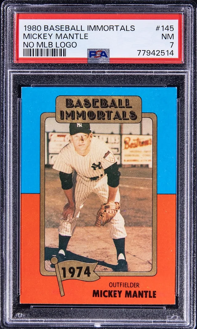 1980 Baseball Immortals No MLB Logo Mickey Mantle #145 card image