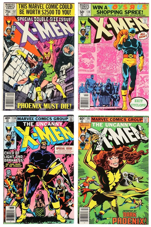 1980 Marvel) 4 Books - Raw - 2nd Appearance of Jean Grey as The Dark Phoenix, Appearance of Senator Robert Kelly, Death of Jean Grey, Cyclops Leaves the X-Men #1st card image