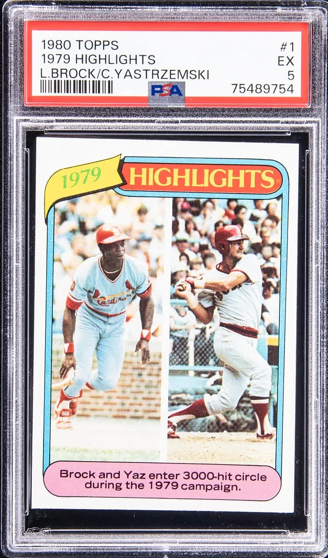 1980 Topps Lou Brock/Carl Yastrzemski 1979 Highlights #1 card image