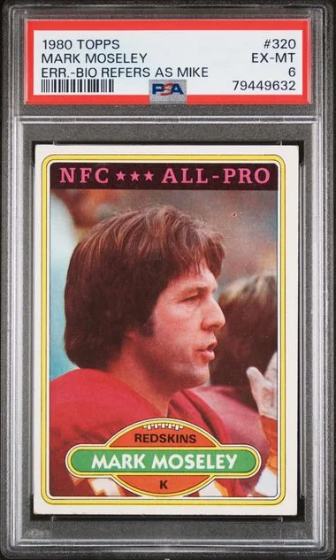1980 Topps Mark Moseley Error-Bio On Back Refers To Him As Mike #320 card image