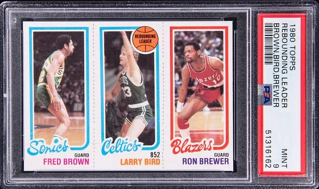 1980 Topps Rebounding Leader Larry Bird/Fred Brown/Ron Brewer #no-number card image