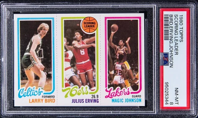 1980 Topps Scoring Leader Magic Johnson, Julius Erving, Larry Bird #no-number card image