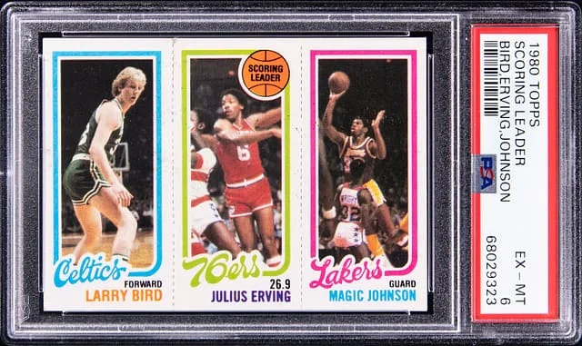 1980 Topps Scoring Leaders Larry Bird/Magic Johnson/Julius Erving #no-number card image