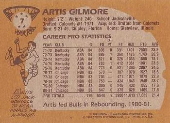 1981-82 Topps Artis Gilmore #7 card back image