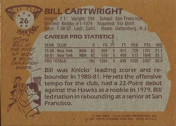 1981-82 Topps Bill Cartwright #26 card back image