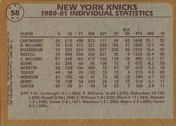 1981-82 Topps Bill Cartwright #58 card back image