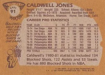 1981-82 Topps Caldwell Jones #E91 card back image