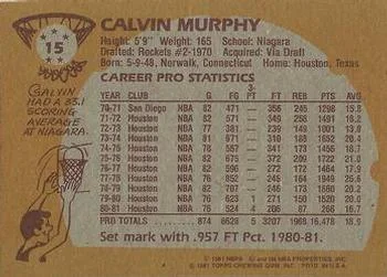 1981-82 Topps Calvin Murphy #15 card back image