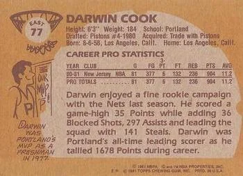 1981-82 Topps Darwin Cook #E77 card back image