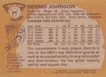 1981-82 Topps Dennis Johnson #34 card back image