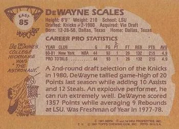 1981-82 Topps DeWayne Scales #E85 card back image