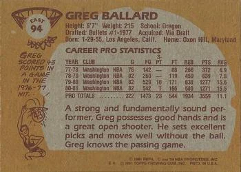 1981-82 Topps Greg Ballard #E94 card back image