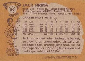 1981-82 Topps Jack Sikma #39 card back image