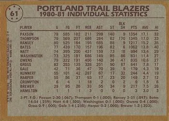 1981-82 Topps Jim Paxson #61 card back image